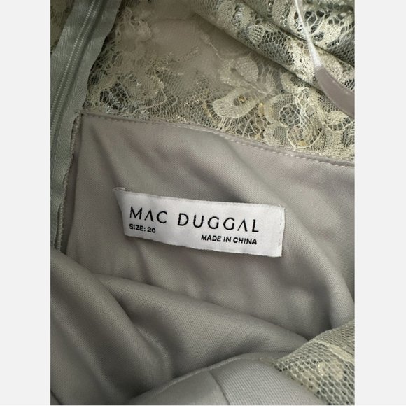 NEW $698 Mac‎ Duggal [ 20 ] Sleeve Flutter Floral Embellished Gown Seafoam - Picture 5 of 15
